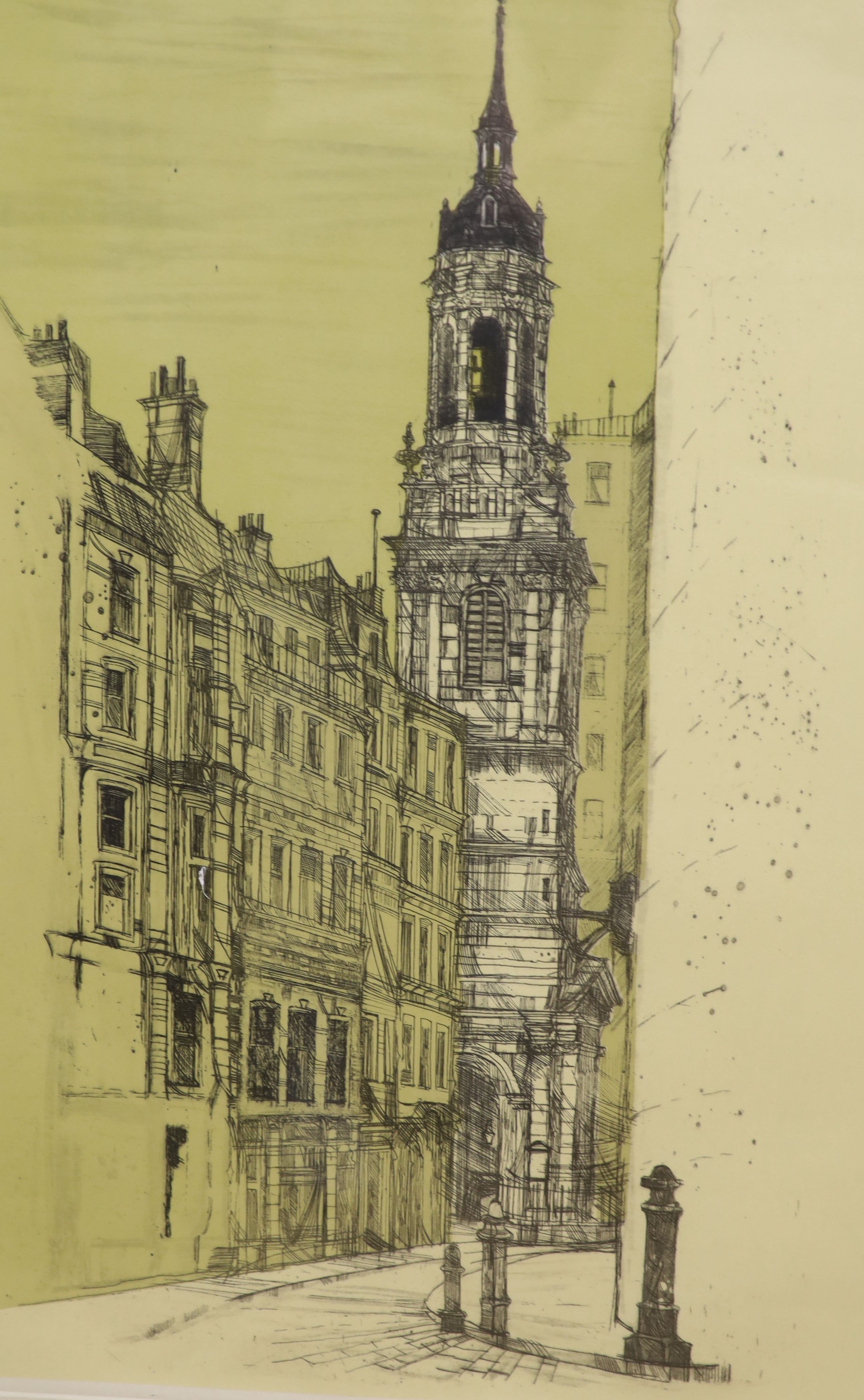 Richard Beer (1928-2017), two coloured etchings, Christ Church, Newgate, signed, 32/75, 65 x 45cm and Magnus The Martyr, 32/75, 65 x 45